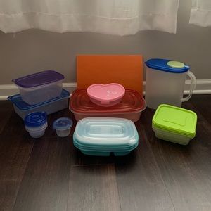 14 Food Storage Containers + Plastic Cutting Board + Pitcher
